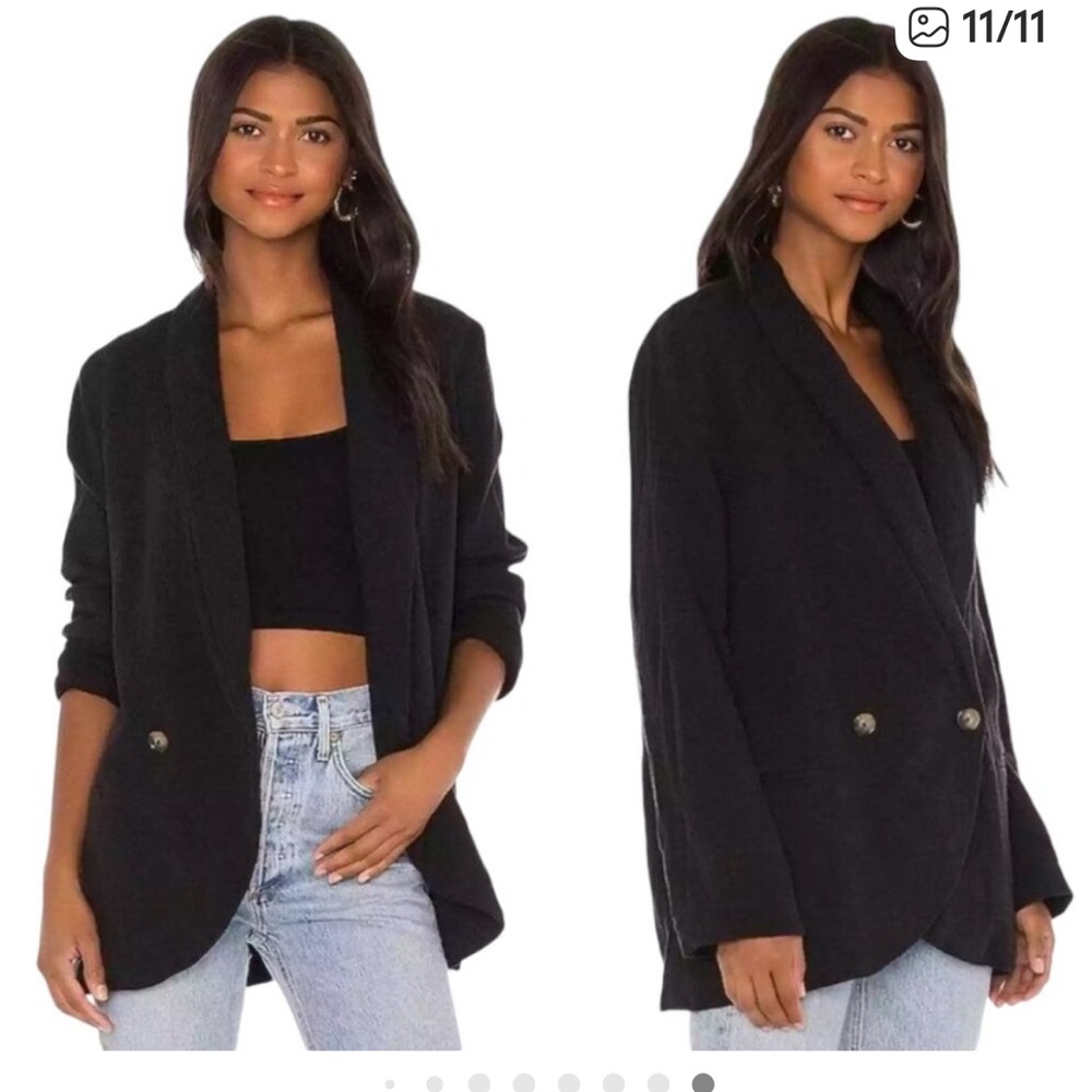 Free People Rowan Cotton Double Breasted Blazer, Black S